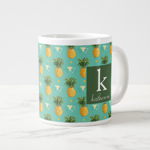 Tasse Géante Ananas Lumineux Sur Motif Géométrique  Monogramme