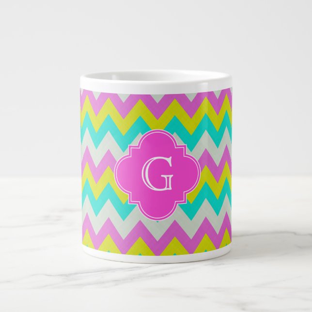Tasse Géante Aqua rose jaune Whiron Quatrefoil Monogramme Chevr (Devant)
