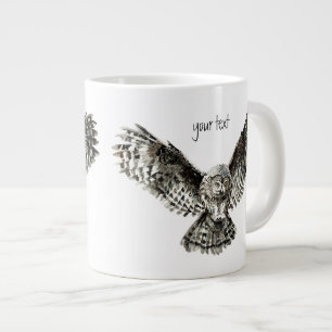 Tasse Géante Aquarelle Grande Chouette gris à Customiser