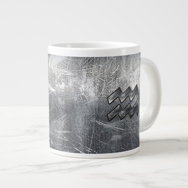 Tasse Géante Aquarius Symbole Grunge Distressed Silver Steel (Devant droit)