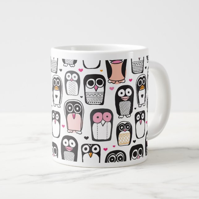 Tasse Géante arrière - plan d'illustration d'oiseau de pingouin (Devant droit)