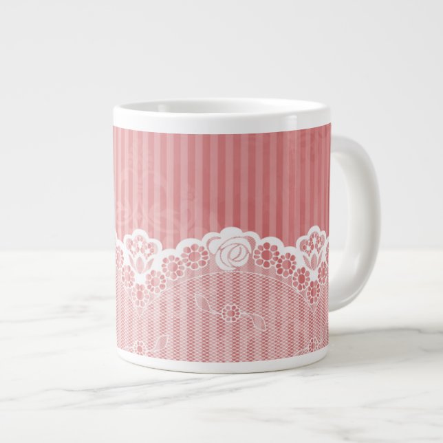 Tasse Géante arrière - plan rose et blanc avec dentelle noire (Devant droit)