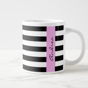 Tasse Géante Bandes noires et blanches, Gravées, Lignes, Votre 