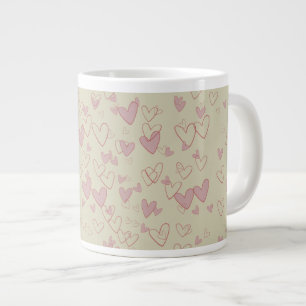 Tasse Géante Beaucoup de Coeurs Beige Grande Mug.