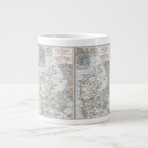 Tasse Géante Carte antique du Danemark, Danmark en danois, 1905
