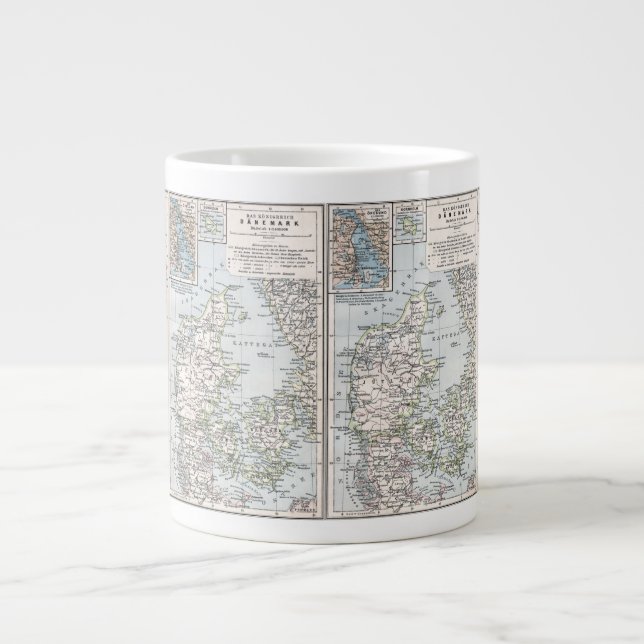 Tasse Géante Carte antique du Danemark, Danmark en danois, 1905 (Devant)