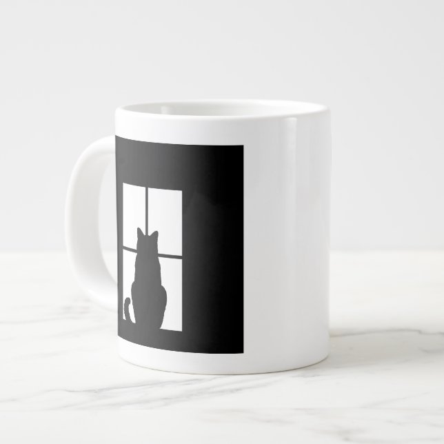 Tasse Géante Cat noir de fenêtre Cliquez pour Customiser une dé (Devant gauche)