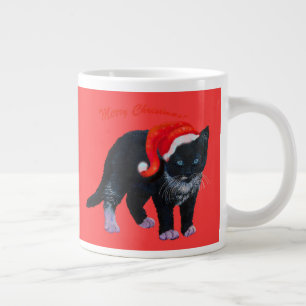 Tasse Géante Chat chaton de Noël Tuxedo en rouge