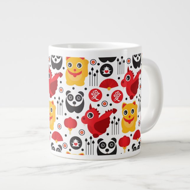 Tasse Géante Chat, dragon, et panda chanceux de la Chine (Devant droit)