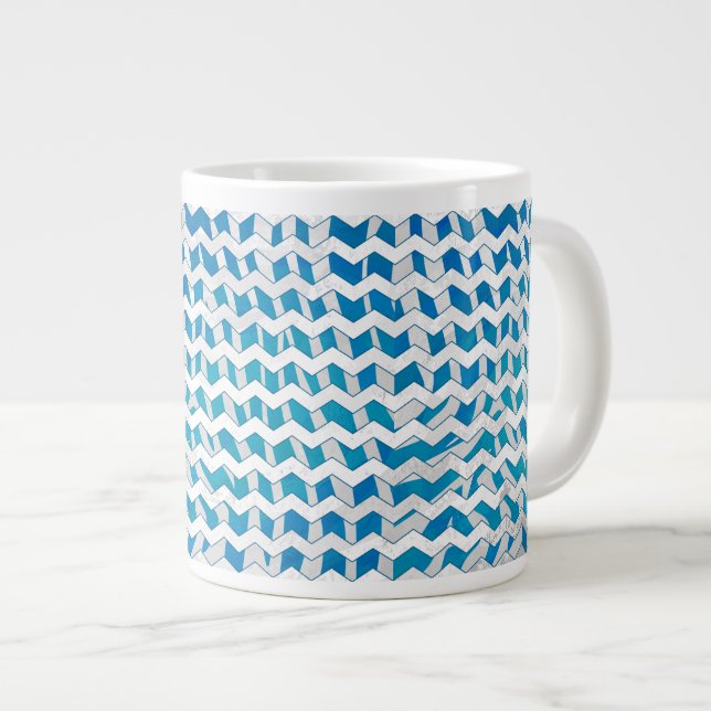Tasse Géante Chevron bleu et blanc Zebra (Devant droit)