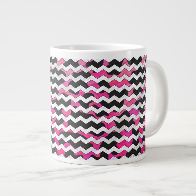 Tasse Géante Chevron Cow Hot rose et noir (Devant droit)
