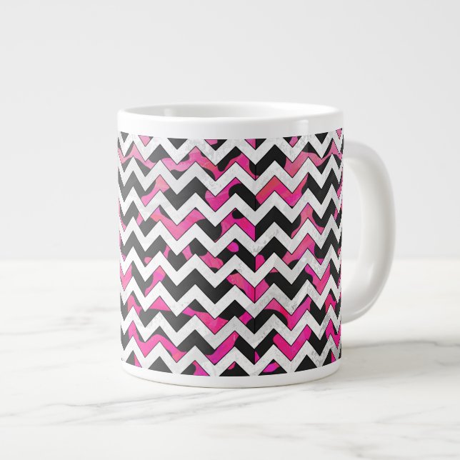 Tasse Géante Chevron Cow Hot rose et noir (Devant droit)