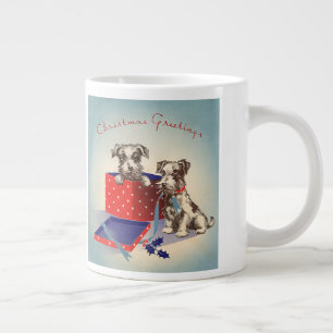 Tasse Géante Chiots mignons, cartes de vœux de Noël vintage