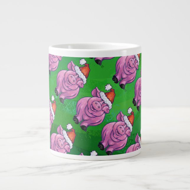 Tasse Géante Cochon de vacances à Santa Hat Motif sur Vert (Devant)