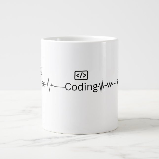 Tasse géante 'Coding Heartbeat' pour programmeur (Devant)