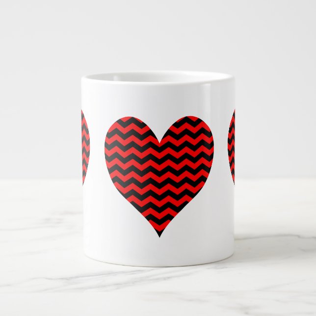 Tasse Géante Coeur Chevron noir et rouge (Devant)