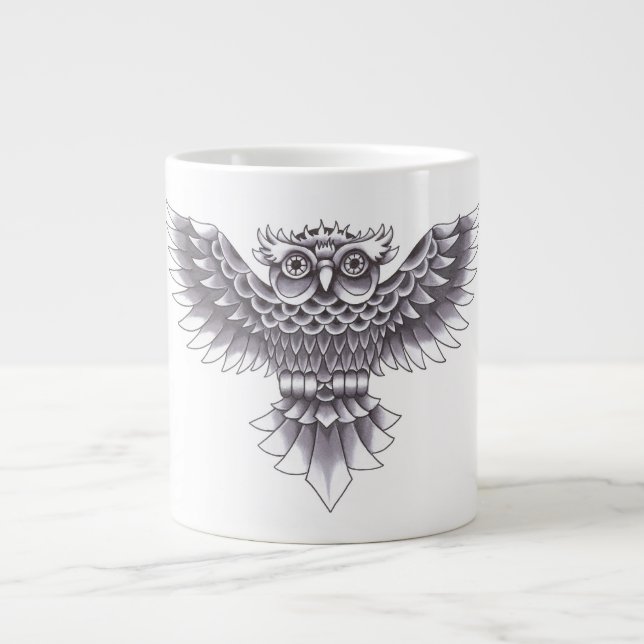 Tasse Géante Conception de tatouage de hibou de vieille école (Devant)
