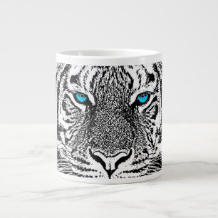 Tasse Géante Conception noire et blanche de tigre d'yeux bleus