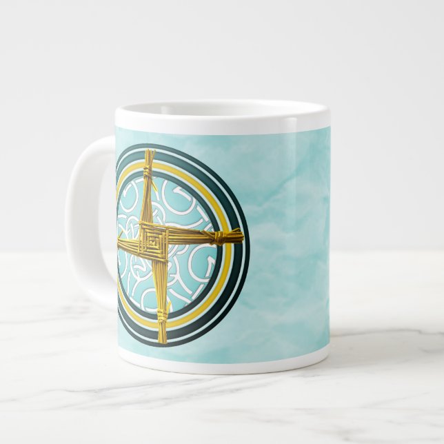 Tasse Géante Croix de Brigid jaune sur le bleu (Devant gauche)