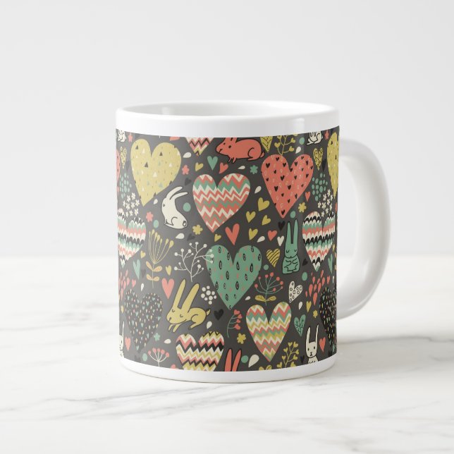 Tasse Géante De mignons lapins d'amour motif de coeur (Devant droit)