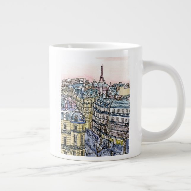 Tasse Géante Destinations | Aquarelle Tour Eiffel & Paris (Droite)
