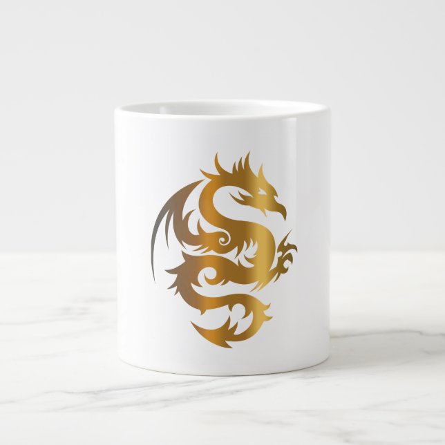 Tasse Géante Dragon d'or sur Royal Blue (Devant)