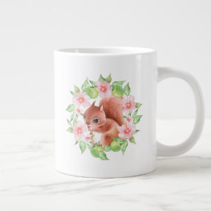 Tasse Géante Écureuil et fleurs roses