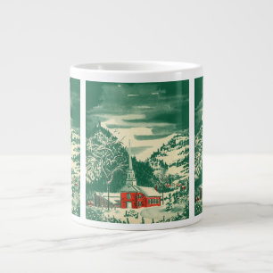 Tasse Géante Église de Noël vintage, paysage enneigé en hiver