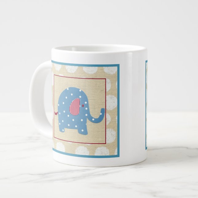 Tasse Géante Eléphant bleu avec Pois blancs (Devant gauche)