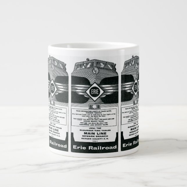 Tasse Géante Erie Railroad Suburban Time Tables Couverture 1958 (Devant)