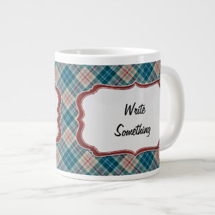 Tasse Géante Étiquette bleu rouge d'arrière - plan de plaid