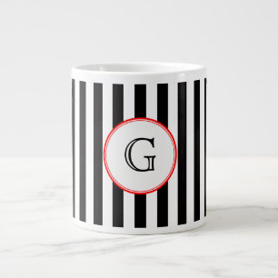Tasse Géante Étiquette de monogramme noir blanc moyen rayé roug