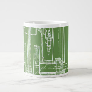 Tasse Géante FaB MeChaNiCal DrAwinG BlUEpRiNT gReeN AnD WhITe !