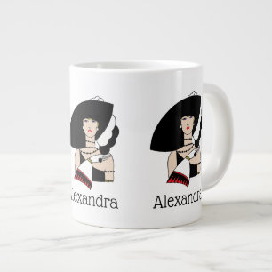 Tasse Géante Femme Art Déco Vintage portant un chapeau des gant