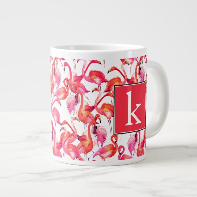 Tasse Géante Flamant rose Aquarelle Dans Les Aquarelles| Ajoute (Devant droit)