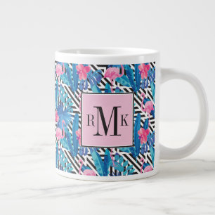 Tasse Géante Flamant rose et palmes sur Motif géométrique