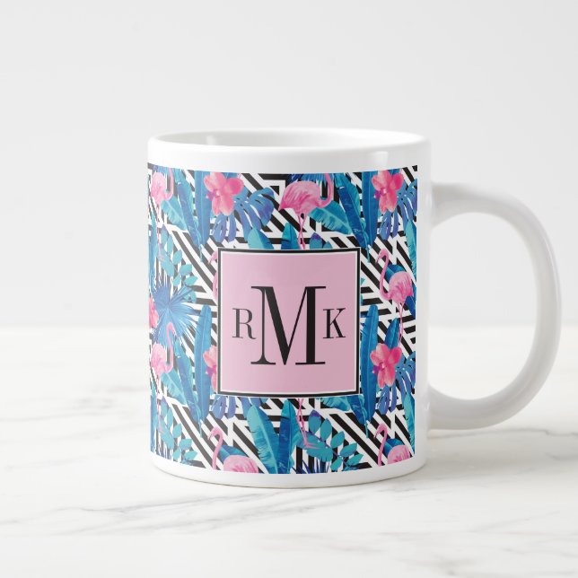 Tasse Géante Flamant rose et palmes sur Motif géométrique (Droite)