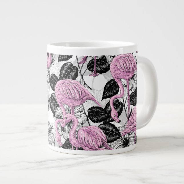 Tasse Géante Flamants roses et fleurs d'hibiscus (Devant droit)