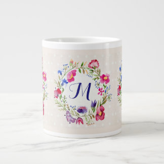 Tasse Géante Fleurs d'aquarelle mûre Floral Fine Monogramme