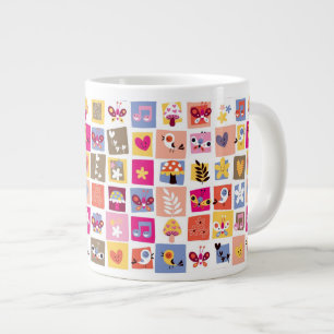 Tasse Géante fleurs mignonnes, oiseaux, motif de carrés de