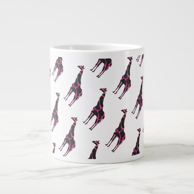 Tasse Géante Giraffe Rose chaud et Silhouette noire (Devant)