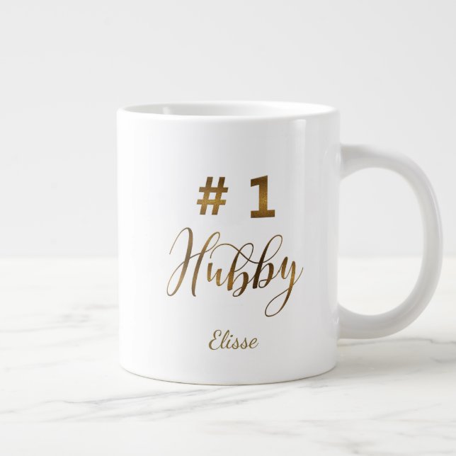 Tasse Géante Gold Foil Numéro 1 Hubby Typographie Monogramme (Droite)