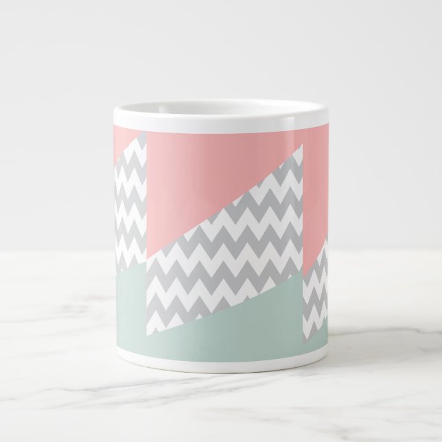 Tasse Géante Gray Chevron Mint et Coral (Devant)