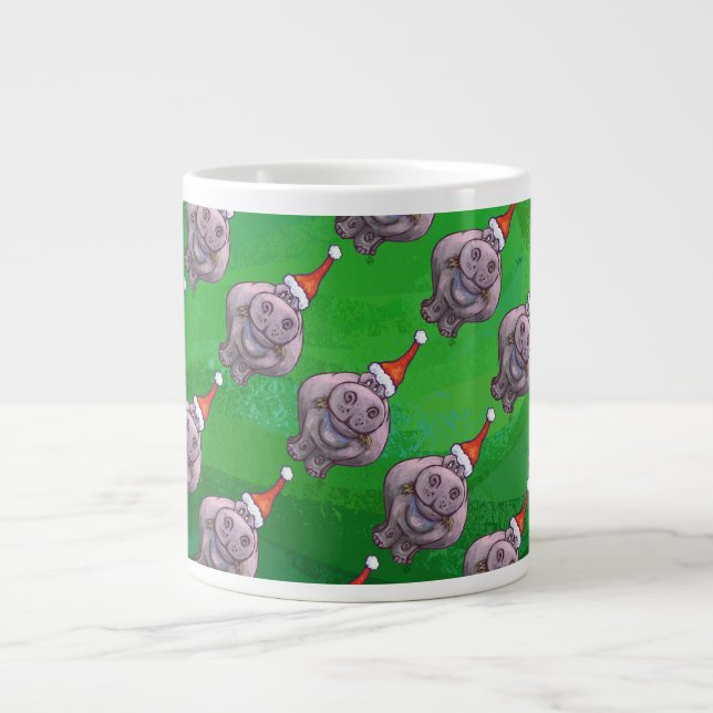 Tasse Géante Hippo à Santa Hat Motif sur vert (Devant)
