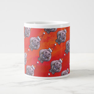 Tasse Géante Hippo mignon à Santa Hat Motif en rouge