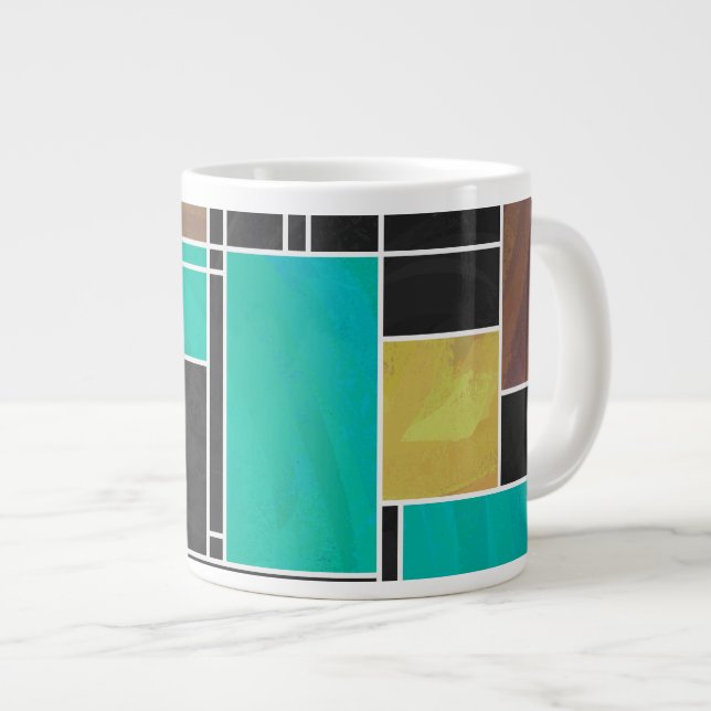 Tasse Géante Impression noire Brown Turquoise Mondrian (Devant droit)