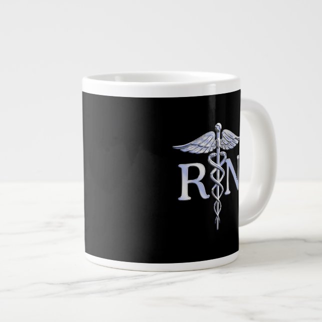 Tasse Géante Infirmière inscrite RN Caduceus Snakes Style on Bl (Devant droit)