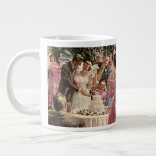 Tasse Géante Jeune mariée et jeune marié coupant le gâteau de m