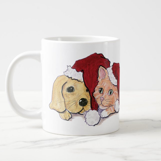 Tasse Géante Joli Christmas Labrador Puppy et Orange Tabby (Gauche)