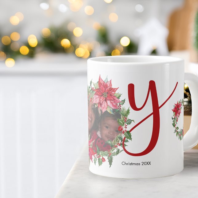 Tasse Géante JOY Christmas Wreath Photo (JOY Christmas Wreath Photo Large Coffee Mug)